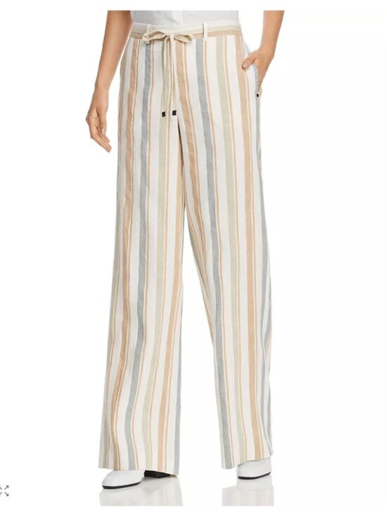 Lafayette 148 New York Pants - LAFAYETTE 148 NY Columbus Striped Wide-Leg Linen Pants, Multi-Color, Size XXL